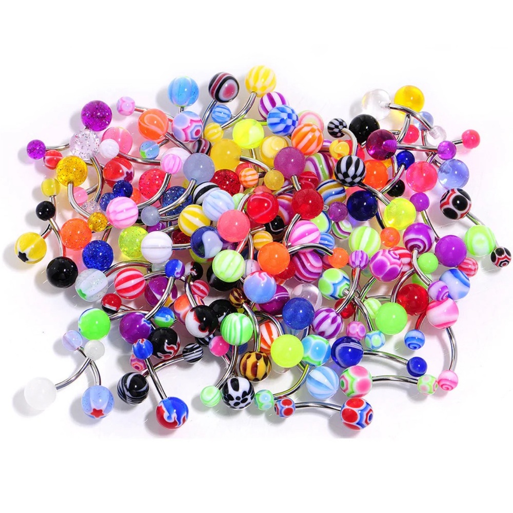 UV ACRYLIC BALL STEEL BARBELL BELLY BUTTON RING SET OF 57